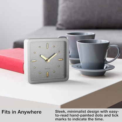 Driini Small Square Modern Desk Clock – Silent Analog, Gray and Gold - color: Cement