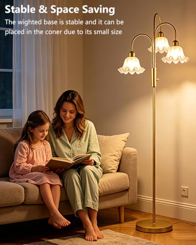 Lightdot Flower Floor Lamp for Living Room 3 Light Tree Floor Lamp - color: 3 Flower Down-Gold