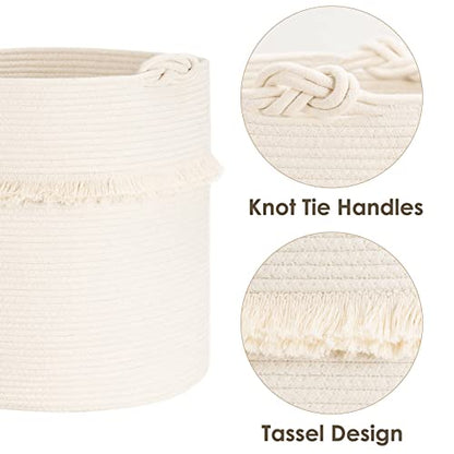 CherryNow 60L Woven Rope Baby Basket with Tassel, 17" x 16", Off-white - color: Off-white, size: 50L (16"W x 17"H)