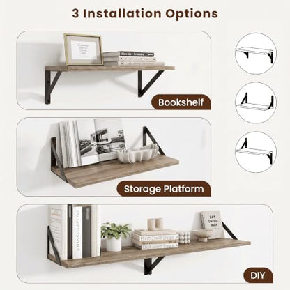 Axeman 18 Inch Floating Shelves, 8 Inch Deep Grey Wall Shelves Set of 2 - color: Grey, size: 18 Inch