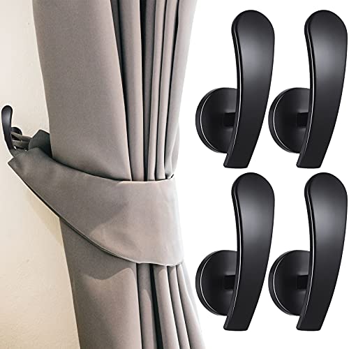 Furge 4 Pieces Curtain Holdback,Wall Mounted Hooks Drapery Tiebacks with Screws Metal Decorative Curtain Holdbacks Decorative Window Drapery Holder Curtain Hooks (Black) - color: Black