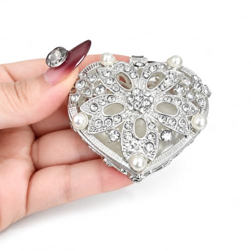 Silver Heart Jewelry Trinket Box Crystal Rhinestone jewellery Box - color: silver_Heart