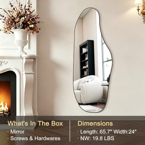 65.7"x24" Irregular Full Length Mirror, Abstract Wall Mirror - color: Black Frameless