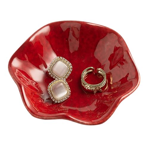 Ceramic Ring Dish, Jewelry Trinket Tray for Rings and Earrings - color: Red Surface