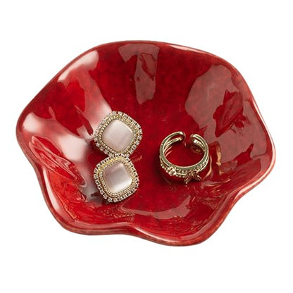 Ceramic Ring Dish, Jewelry Trinket Tray for Rings and Earrings - color: Red Surface