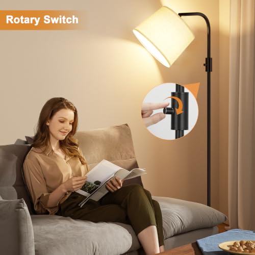 Ambimall Arc Floor Lamp for Living Room with Rotary Switch, Linen Shade - color: A:Black and Linen Beige