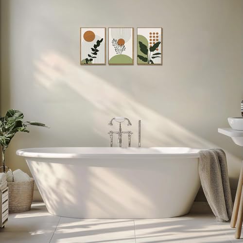 Boho Botanical Abstract Framed Canvas Wall Art Set of 3, 12x16 inch - color: Botanical, size: 12"x16"Natural