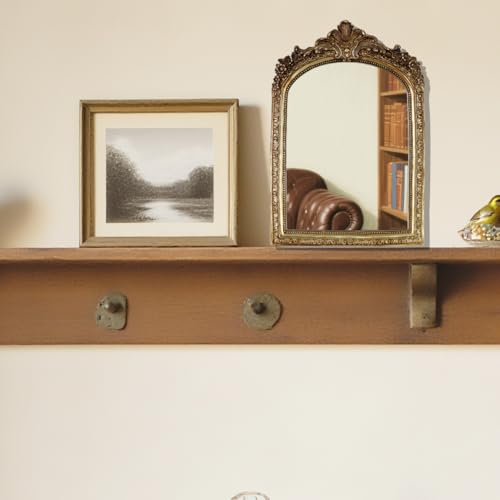 Small Decorative Arched Mirror, Vintage Gold Resin Frame, 6.8 x 10 inches, Wall or Tabletop (Vintage Gold, 6.8 X 10 inches) - color: Vintage Gold