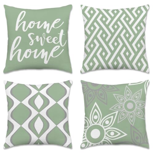Hexagram Throw Pillow Covers 18x18, Sage Green Outdoor Pillow Covers - color: Sagegreen, size: 18" x 18" (Pack of 4)