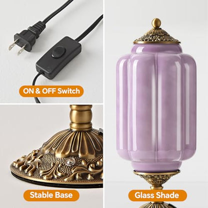 Milk Glass Table Lamp, Touch Control with USB Charging Port Vintage Bedside Desk Lamp Stepless Dimming for Bedroom Living Room Nightstand Led Bulbs Included （Purple）