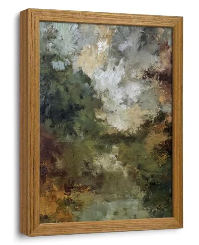 Framed Abstract Wall Art Green Landscape Canvas Print - color: painting, size: 16"L x 12"W