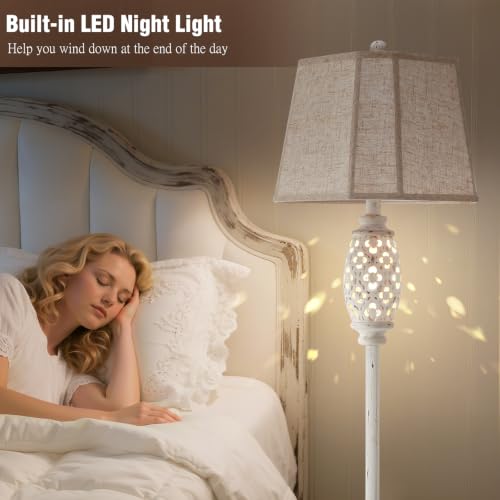 Luvkczc Rustic Floor Lamp with Floral Cutouts & Light,Resin Standing Lamp - color: Cream1