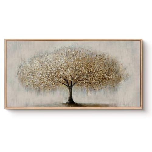 Bzstyleart Large Wood Framed Wall Art Golden Tree of Life Oil Painting Canvas Prints Aesthetic Room Decor Modern Minimalist Home Decor Pictures Artwork for Living Room Bedroom Office 20x40in - color: Tree of Life