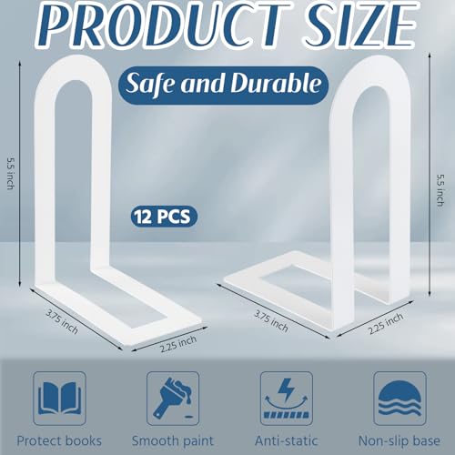 Chunful 12 Pcs White Metal BookEnds Shelves, 5.5 x 3.75 x 2.25 in - color: White, size: 5.5*3.75*2.25inch