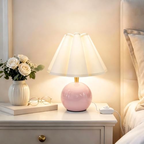 Small Bedside Table Lamp, 11.8'' Ceramic Stepless Dimmable Lamp (Pink) - color: Pink