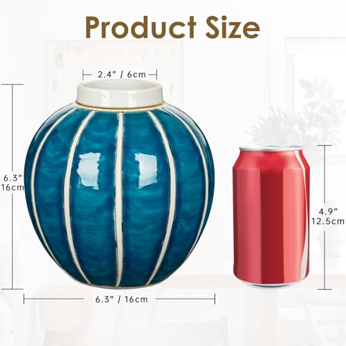 Ceramic Flower Vase, 6.3 Inch Blue and White Chinoiserie Ceramic Vases - size: 6.3 inches