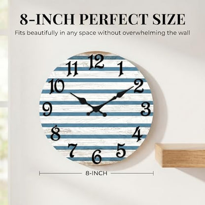 ArtSocket Round Wall Clock Silent Non-Ticking 8", Coastal - color: Farmhouse Rustic Coastal, size: 8in