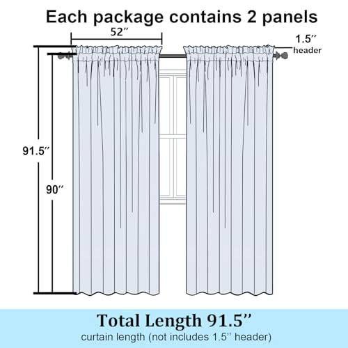 Simplebrand Semi Sheer White Curtains 90 Inches Long 2 Panels, Light Filtering Geometric Jacquard Clip Textured Sheer Curtains for Living Roon，Modern Elegant Window Curtains Drapes, 52x90 inch - color: White, size: 52"W x 90"L (Pack of 2)