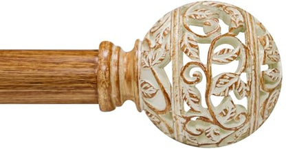 Wood Curtain Rod 66-120 Inch Heavy Duty Branch Leaf Finial - color: Wood, size: 66-120"