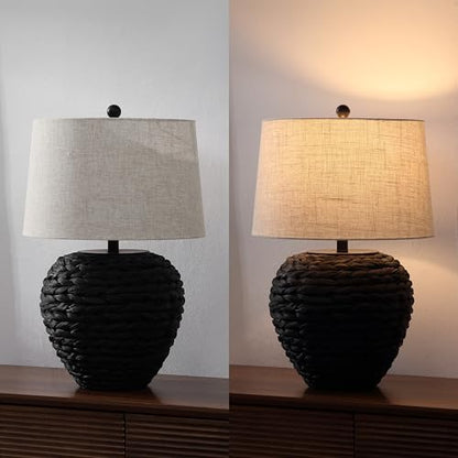 JONATHAN Y Alaro Table Lamp Woven Water Hyacinth Basket 24.5", Black - color: Black