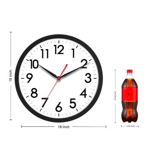 AKCISOT 18 Inch Wall Clock, Silent Battery Operated Analog Clock, Black - color: A_black, size: 18 Inch