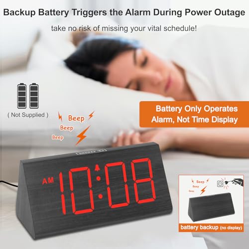DreamSky Wooden Digital Alarm Clock for Bedrooms with Large Numbers - color: Red