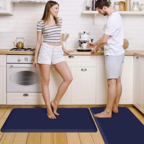 HappyTrends 2 PCS Kitchen Mat Cushioned Anti-Fatigue Floor Mat, - color: Navy, size: 17.3"x39"+17.3"x39"