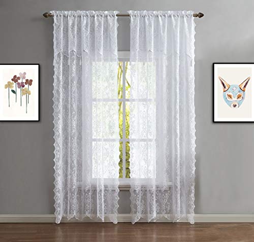 Warm Home Designs White Lace Curtain Panels with Valances. L White 84 - color: White, size: 54"W x 84"L (Pack of 2)