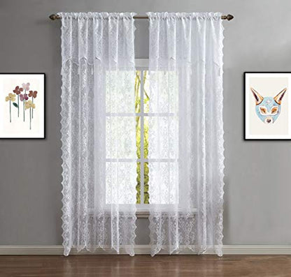 Warm Home Designs White Lace Curtain Panels with Valances. L White 84 - color: White, size: 54"W x 84"L (Pack of 2)