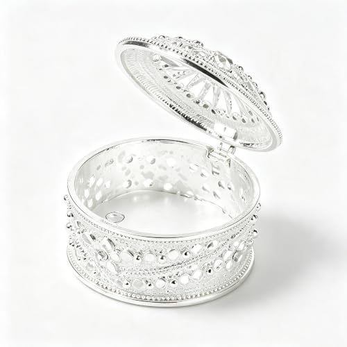 Silver Sunburst Rhinestone Round Jewelry Trinket Box - color: Silver_Round