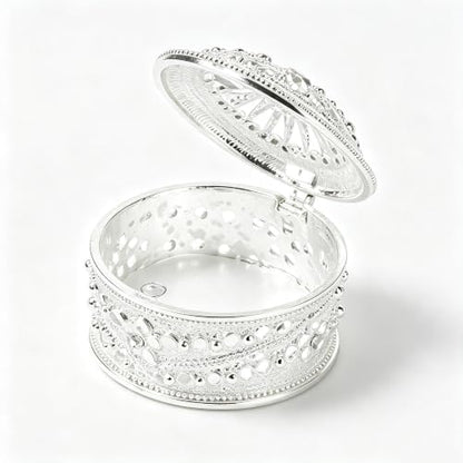 Silver Sunburst Rhinestone Round Jewelry Trinket Box - color: Silver_Round