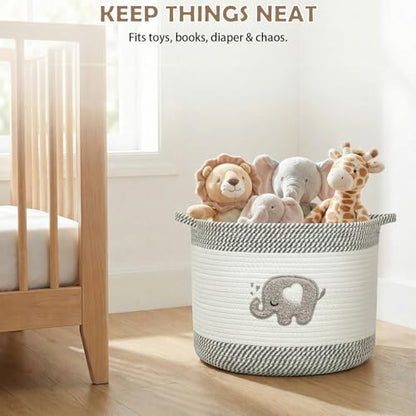 Baby Laundry Basket for Nursery, Large 15”x12” Elephant Storage Baskets - color: Elephant