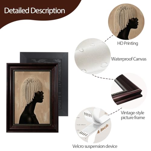 Dark Brown Framed African Black Woman Canvas Wall Art 12x16 in - color: The Pearl Girl, size: 16"L x 12"W
