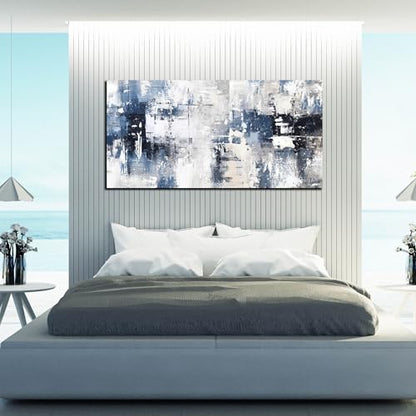 Prepeyssee White and Blue Abstract Canvas Wall Art for Living Room Bedroom Home Office Large Modern Grey Abstract Canvas Prints Picture Ready to Hang Size 24x48 - color: white, size: 24"L x 48"W