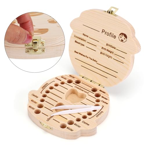 NASHRIO Baby Tooth Box Wooden Kids Keepsake Organizer Gift for Baby Teeth, Cute Children Tooth Container with Tweezers to Keep the Childwood Memory (Gril) - color: Girl