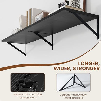 Heimlove 44W x 12D Deep Floating Shelves Set of 2 Black - color: Black With Black Metal Bracket, size: 44Wx12Dx5.8H