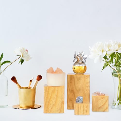 Thyle Square Acrylic Risers Display Stands, Wood Grain, 12 Pcs - color: Wood Grain