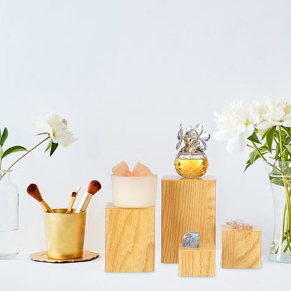 Thyle Square Acrylic Risers Display Stands, Wood Grain, 12 Pcs - color: Wood Grain