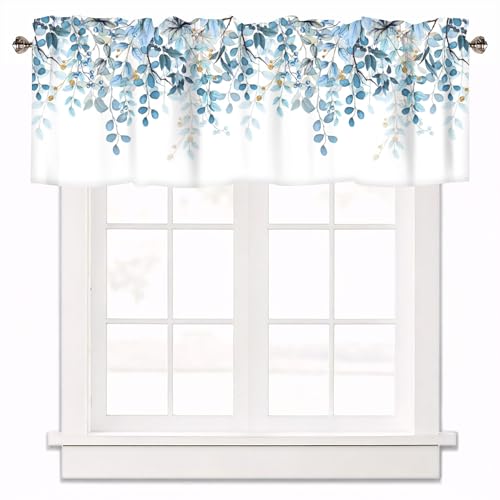 Eucalyptus Leaves Valances for Windows 2 Panels, 42x12 in - color: Eucalyptus Leaves-blue, size: 42"W x 12"L (Pack of 2)