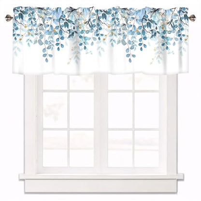 Eucalyptus Leaves Valances for Windows 2 Panels, 42x12 in - color: Eucalyptus Leaves-blue, size: 42"W x 12"L (Pack of 2)