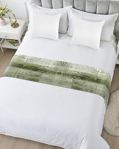 Bed Runner for Cal.King Size Bed, Sage Green Bed Scarf Throws for Foot of Bed, Modern Geometric Oil Painting Abstract Art Bedding Protector Slipcover Bed Runners for Hotel/Home, 102 x 20 Inch - size: 102 x 20 inches(Cal. King)