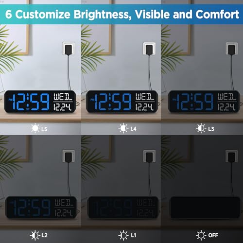 Peakeep Large Display Digital Alarm Clock for Bedroom with Date Day of Week - color: Blue and White