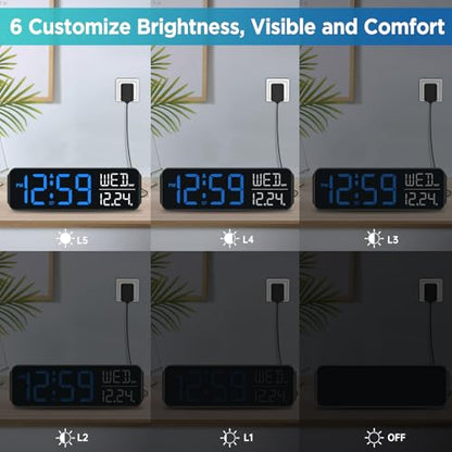 Peakeep Large Display Digital Alarm Clock for Bedroom with Date Day of Week - color: Blue and White