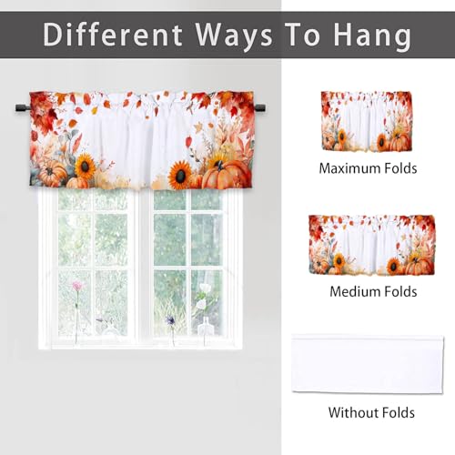 Fall Pumpkins Kitchen Curtain Valance 2 Pack Thanksgiving Maple Leaves Sunflowers Window Valance for Living Room Bathroom Bedroom Window Treatment Valances 54x18 inch - color: Fall Pumpkins