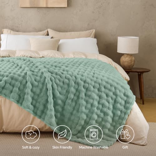 BEDELITE Sage Green 3D Fleece Bubble Throw Blanket for Couch, 50x60 Inches - color: Sage Green, size: Throw(50"x60")