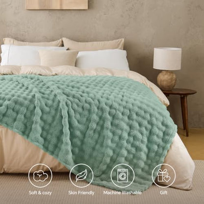 BEDELITE Sage Green 3D Fleece Bubble Throw Blanket for Couch, 50x60 Inches - color: Sage Green, size: Throw(50"x60")