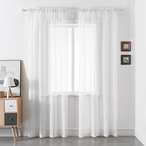 DUALIFE White Sheer Curtains 95 Inch Length,Linen Look Semi Sheer Curtain Drapes for Living Room Bedroom Nursery Kitchen Bathroom,Privacy Voile Window Treatment Panels,White,52 x 95 Inches,Set of 2 - color: White, size: 52"W x 95"L (Pack of 2)