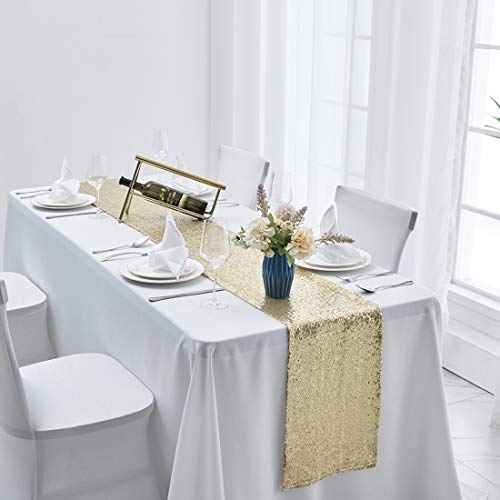 Pufogu 12 x 72 inches Champagne Sequin Table Runner, 2 Packs - color: Champagne