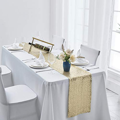Pufogu 12 x 72 inches Champagne Sequin Table Runner, 2 Packs - color: Champagne
