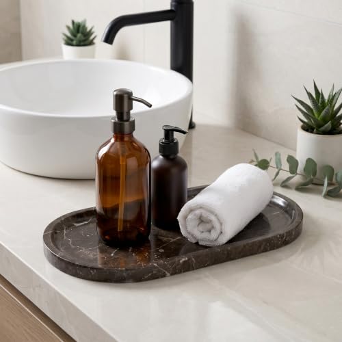 YKAJO Dark Emperador Oval Marble Tray, 11.8x5.9 Vanity Perfume Organizer - color: Dark Emperador, size: 11.8" x 5.9" x 0.6"